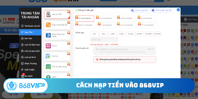 Cách nạp tiền vào 868VIP