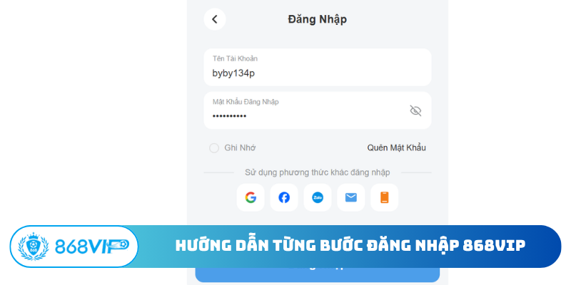 Hướng dẫn từng bước đăng nhập 868Vip